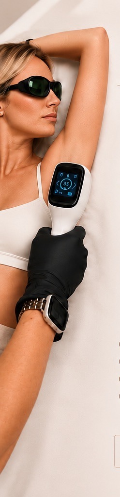 Client relaxing during a laser hair removal treatment