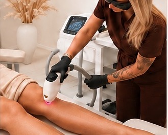 Erased therapist performing a laser hair removal treatment